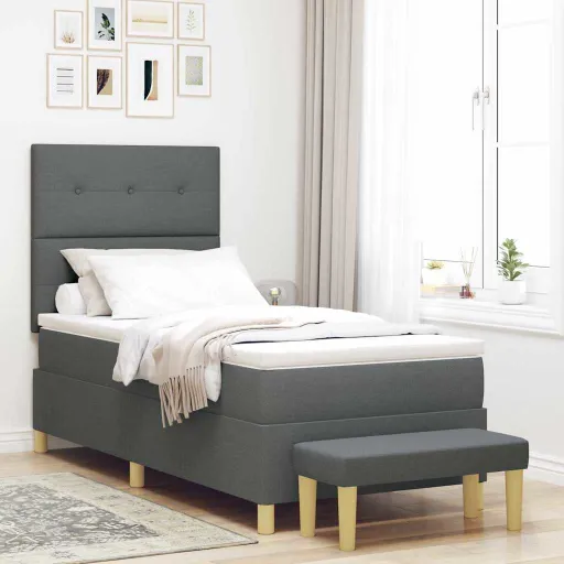 Cama Tipo Box Spring Con Colchón Gris Oscuro 100 x 200 cm Tela
