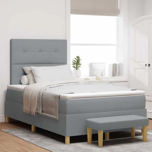 Cama Tipo Box Spring Con Colchón Gris Claro 120 x 190 cm Tela