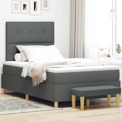 Cama Tipo Box Spring Con Colchón Gris Oscuro 120 x 190 cm Tela