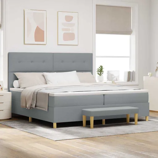 Cama Tipo Box Spring Con Colchón Gris Claro 200 x 200 cm Tela