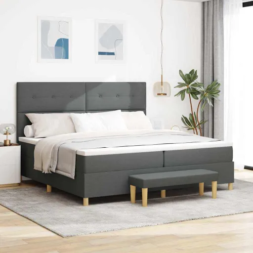 Cama Tipo Box Spring Con Colchón Gris Oscuro 200 x 200 cm Tela