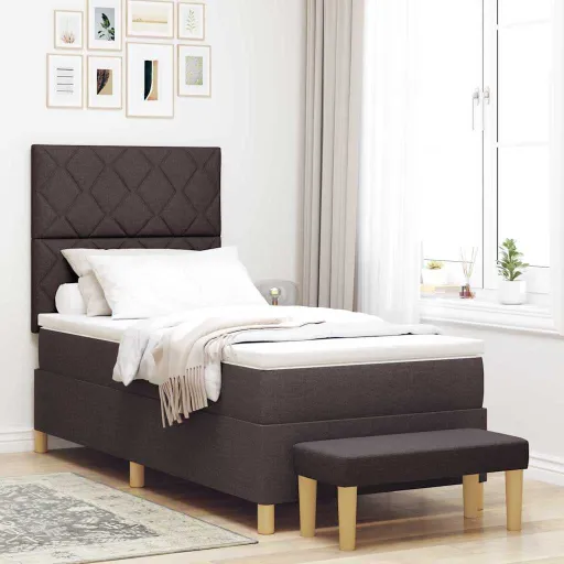 Cama Tipo Box Spring Con Colchón Marrón Oscuro 190 x 90 cm Tela
