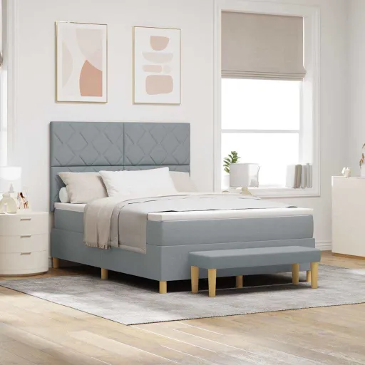 Cama Tipo Box Spring Con Colchón Gris Claro 140 x 190 cm Tela