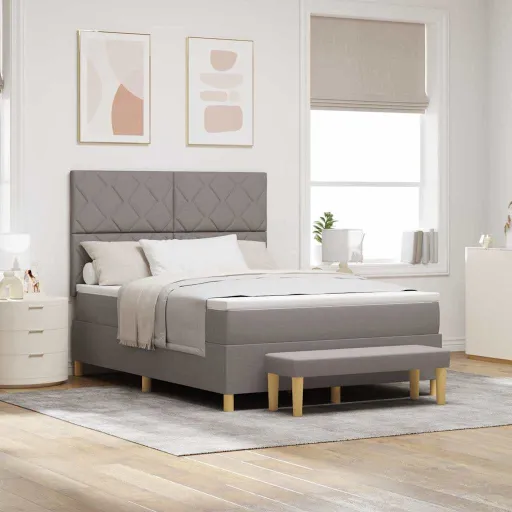 Cama Tipo Box Spring Con Colchón Taupé 140 x 190 cm Tela