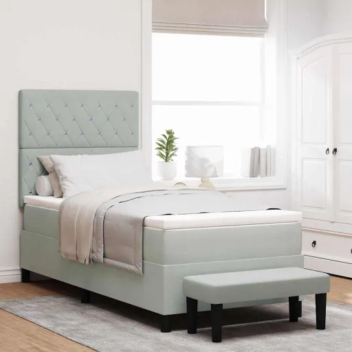 Cama Tipo Box Spring Gris Claro 90 x 200 cm Terciopelo