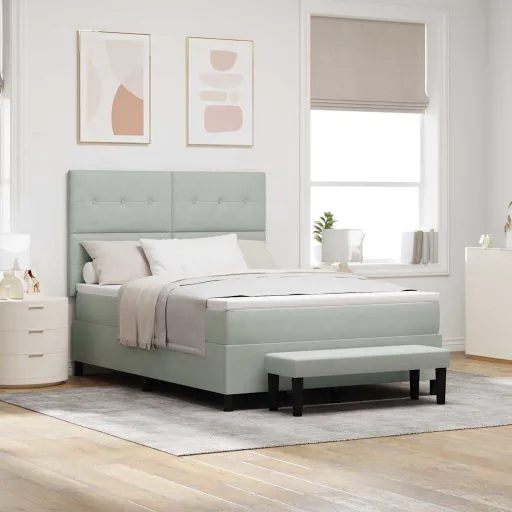 Cama Tipo Box Spring Gris Claro 160 x 200 cm Terciopelo