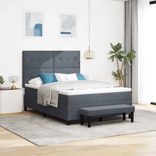 Cama Tipo Box Spring Gris Oscuro 160 x 200 cm Terciopelo
