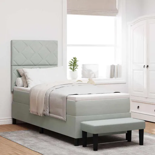 Cama Tipo Box Spring Gris Claro 80 x 200 cm Terciopelo