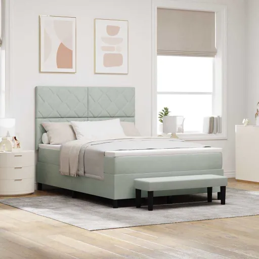 Cama Tipo Box Spring Gris Claro 160 x 200 cm Terciopelo