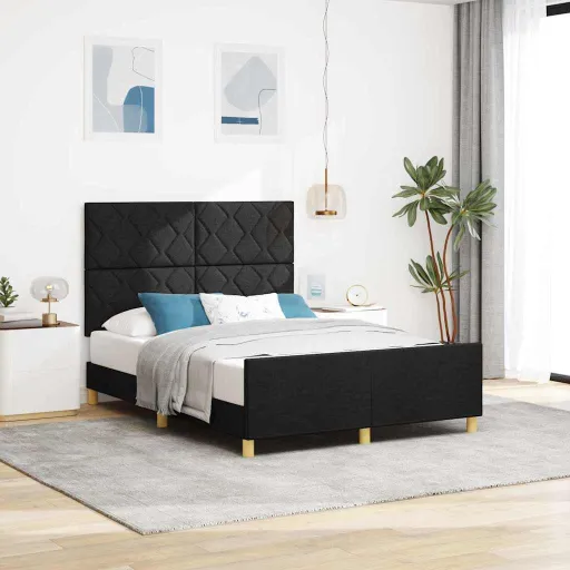 Estructura de Cama Con Cabecera Negro 140 x 200 cm Tela