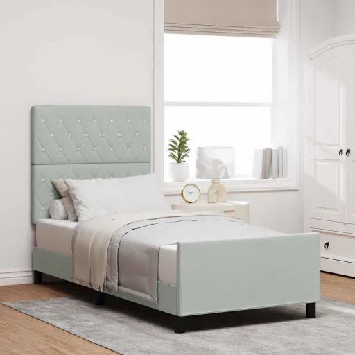 Cama Tipo Box Spring Gris Claro 90 x 200 cm Terciopelo