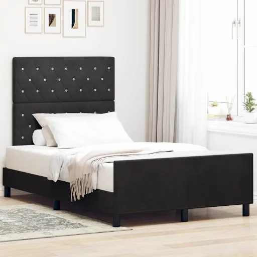 Cama Tipo Box Spring Con Cabecera Negro 120 x 200 cm Terciopelo