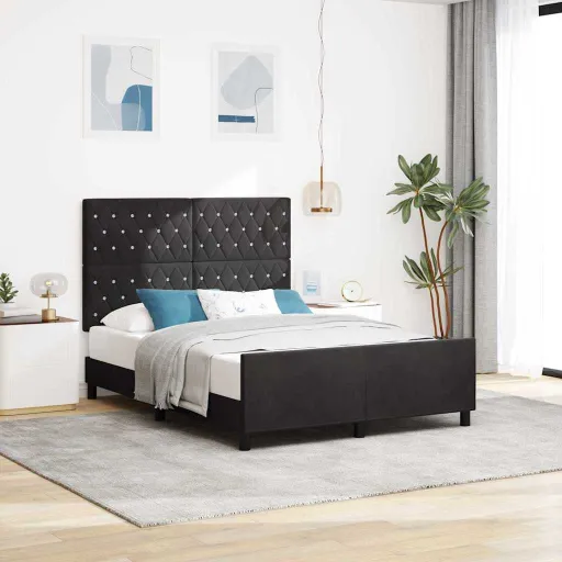 Cama Tipo Box Spring Con Cabecera Negro 140 x 200 cm Terciopelo