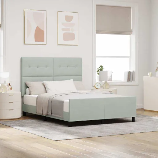 Cama Tipo Box Spring Gris Claro 160 x 200 cm Terciopelo