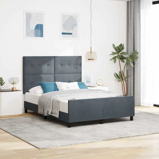 Cama Tipo Box Spring Gris Oscuro 160 x 200 cm Terciopelo