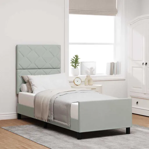 Cama Tipo Box Spring Gris Claro 80 x 200 cm Terciopelo