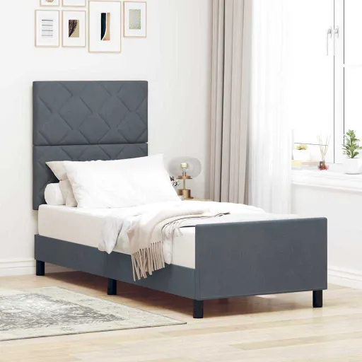 Cama Tipo Box Spring Gris Oscuro 80 x 200 cm Terciopelo