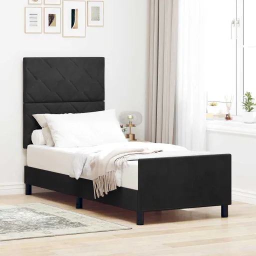 Cama Tipo Box Spring Con Cabecera Negro 80 x 200 cm Terciopelo