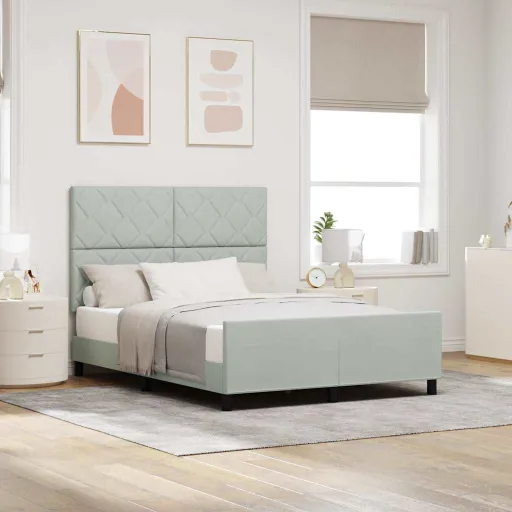 Cama Tipo Box Spring Gris Claro 160 x 200 cm Terciopelo