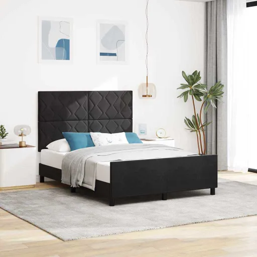 Cama Tipo Box Spring Con Cabecera Negro 160 x 200 cm Terciopelo