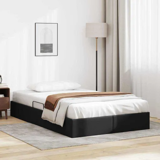 Cama Con Almacenamiento Negro 120 x 190 cm Cuero Sintético