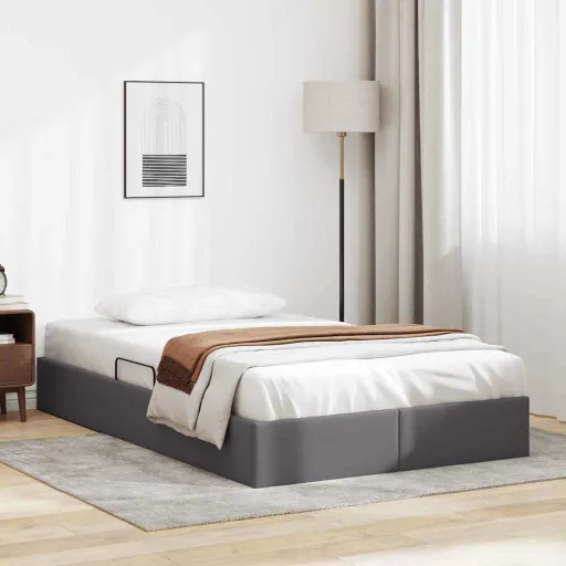 Cama Con Almacenamiento Gris 120 x 190 cm Cuero Sintético