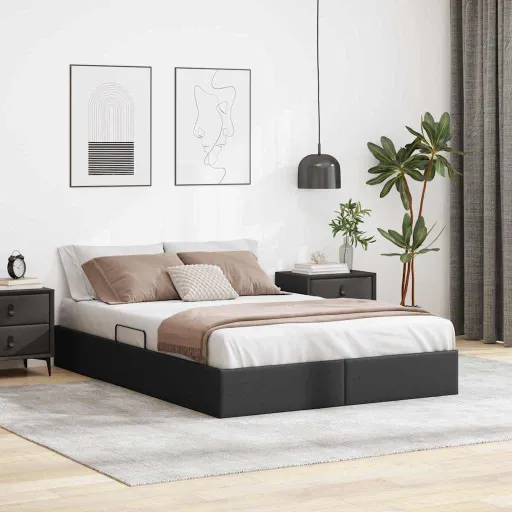 Cama Con Almacenamiento Negro 140 x 190 cm Cuero Sintético