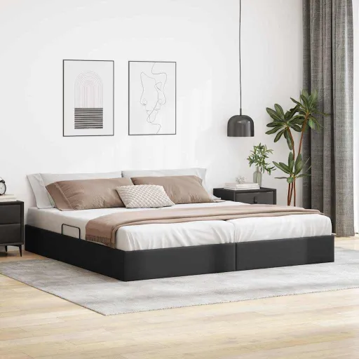Cama Con Almacenamiento Negro 200 x 200 cm Cuero Sintético