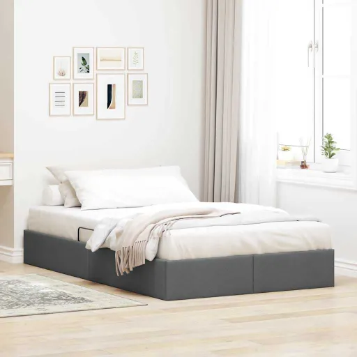 Cama Con Almacenamiento Gris Oscuro 120 x 200 cm Tela
