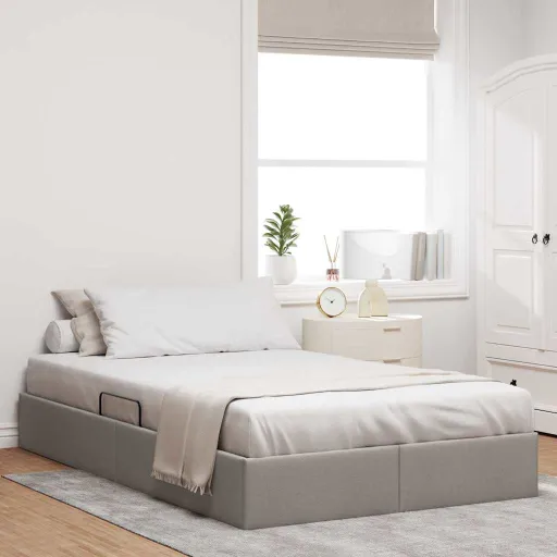 Cama Con Almacenamiento Con Cabecera Taupé 120 x 200 cm Tela