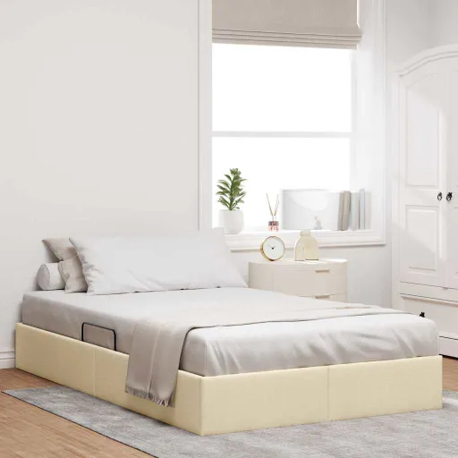 Cama Con Almacenamiento Con Cabecera Crema 120 x 200 cm Tela