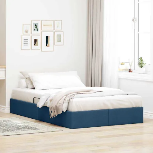 Cama Con Almacenamiento Con Cabecera Azul 120 x 200 cm Tela