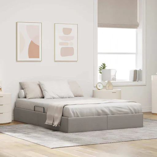 Cama Con Almacenamiento Con Cabecera Taupé 140 x 190 cm Tela