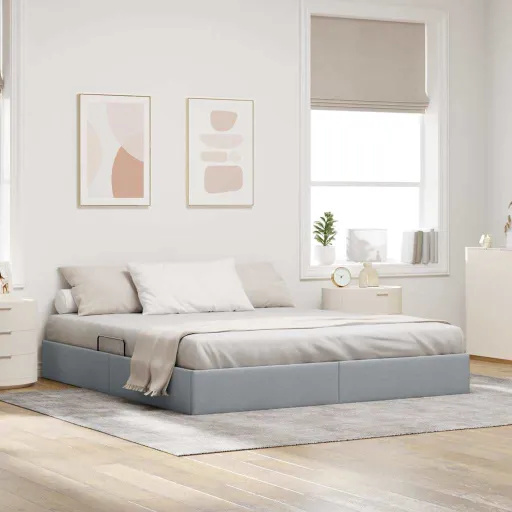 Cama Con Almacenamiento Gris Claro 160 x 200 cm Tela