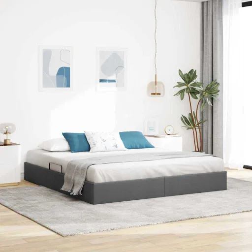 Cama Con Almacenamiento Gris Oscuro 160 x 200 cm Tela