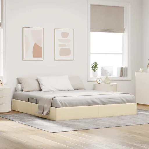 Cama Con Almacenamiento Con Cabecera Crema 180 x 200 cm Tela