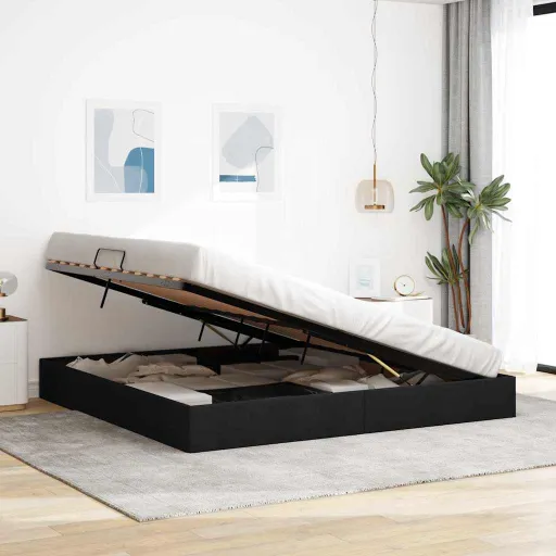 Cama Con Almacenamiento Con Cabecera Negro 200 x 200 cm Tela