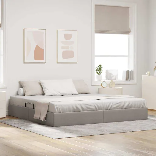 Cama Con Almacenamiento Con Cabecera Taupé 200 x 200 cm Tela