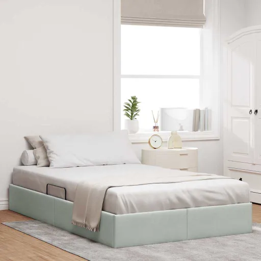 Cama Con Almacenamiento Gris Claro 120 x 200 cm Terciopelo