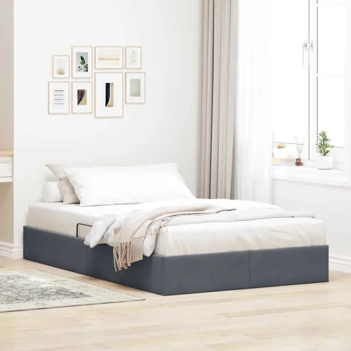 Cama Con Almacenamiento Gris Oscuro 120 x 200 cm Terciopelo
