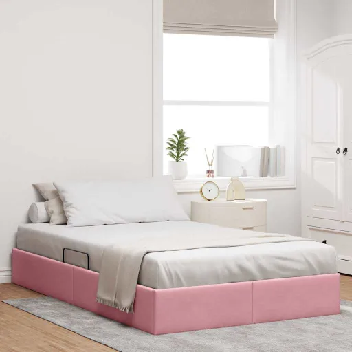 Cama Con Almacenamiento Rosa 120 x 200 cm Terciopelo
