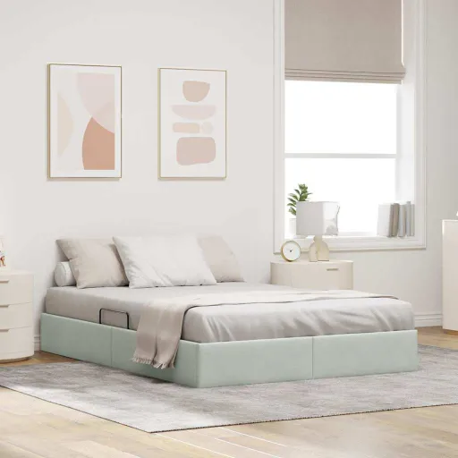 Cama Con Almacenamiento Gris Claro 140 x 190 cm Terciopelo