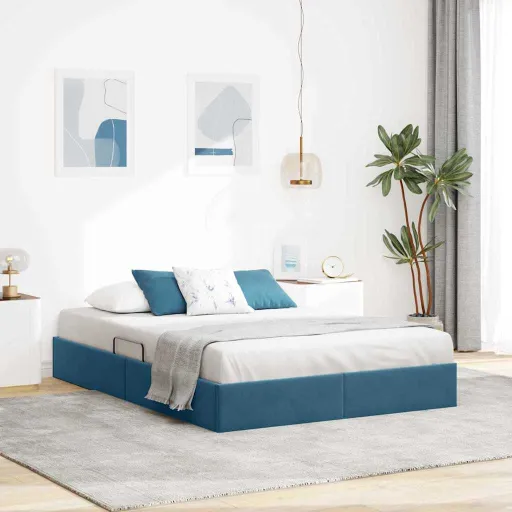 Cama Con Almacenamiento Azul Oscuro 140 x 190 cm Terciopelo