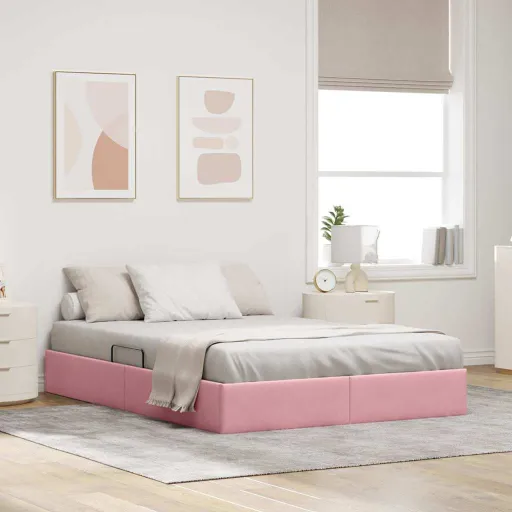 Cama Con Almacenamiento Rosa 140 x 190 cm Terciopelo