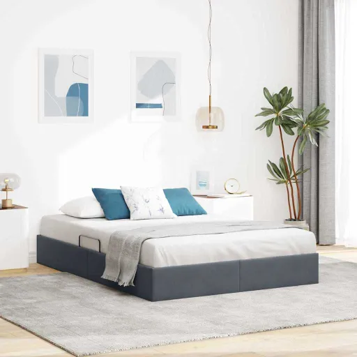 Cama Con Almacenamiento Gris Oscuro 140 x 200 cm Terciopelo