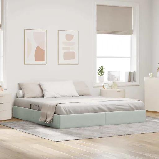 Cama Con Almacenamiento Gris Claro 160 x 200 cm Terciopelo
