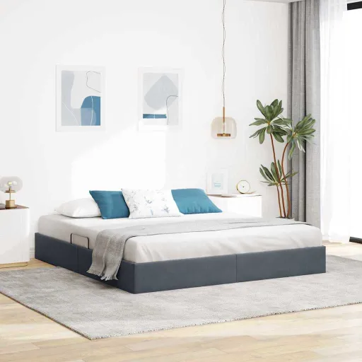 Cama Con Almacenamiento Gris Oscuro 180 x 200 cm Terciopelo
