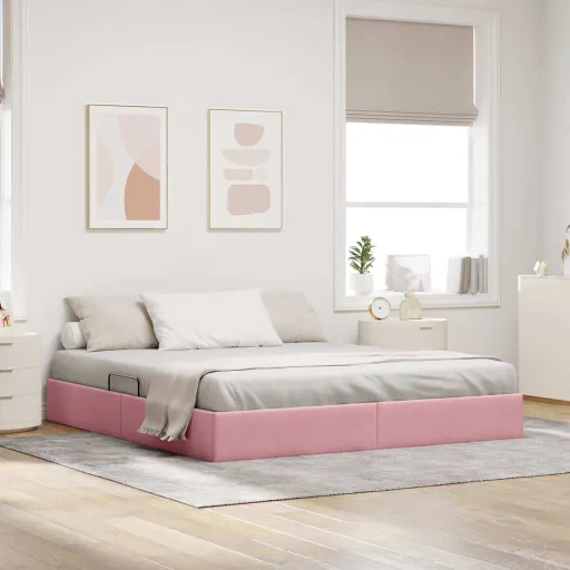 Cama Con Almacenamiento Rosa 180 x 200 cm Terciopelo