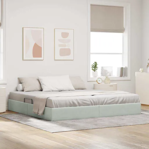 Cama Con Almacenamiento Gris Claro 200 x 200 cm Terciopelo