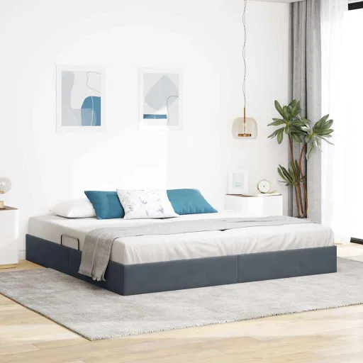 Cama Con Almacenamiento Gris Oscuro 200 x 200 cm Terciopelo